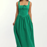 Green Midi Dress Gathered Bust