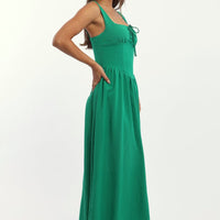 Green Midi Dress Gathered Bust