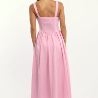 Pink Midi Dress Gathered Bust