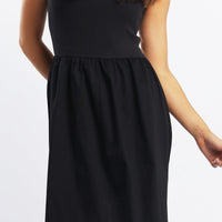Black Midi Dress Ribbed Bodice