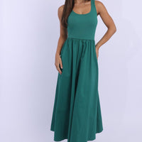 Green Midi Dress Ribbed Bodice