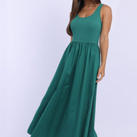 Green Midi Dress Ribbed Bodice