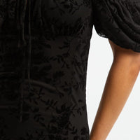 Black Midi Dress Puff Sleeve Mesh