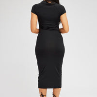 Black Midi Dress Short Sleeve Crew Neck Bodycon Graphic