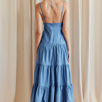 Blue Maxi Dress V-Neck Sleeveless Poplin