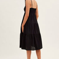 Black Midi Dress Sleeveless Ruched Tiered