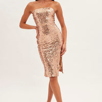 Metallic Sequin Midi Dress Bandeau With Split