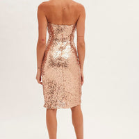 Metallic Sequin Midi Dress Bandeau With Split