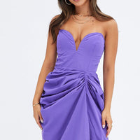 Purple Draped Dress Bandeau Midi
