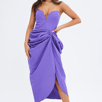 Purple Draped Dress Bandeau Midi