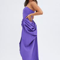 Purple Draped Dress Bandeau Midi