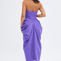 Purple Draped Dress Bandeau Midi