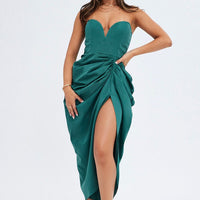 Green Draped Dress Bandeau Midi