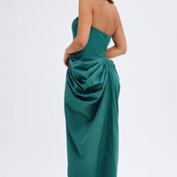 Green Draped Dress Bandeau Midi