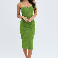 Green Textured Corset Bodycon Midi Dress