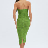 Green Textured Corset Bodycon Midi Dress