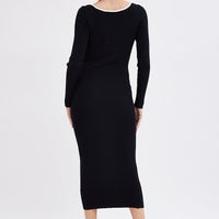 Black Midi Dress Long Sleeve Sweetheart Contrast Bind