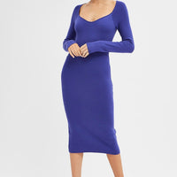 Purple Midi Dress Long Sleeve Sweetheart Neckline Knit