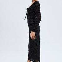 Black Midi Dress Long Sleeve Bodycon Mesh