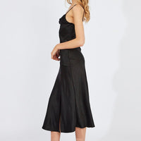 Black Satin Dress Cocktail Split Side Strappy