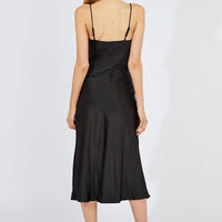 Black Satin Dress Cocktail Split Side Strappy