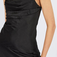 Black Satin Dress Cocktail Split Side Strappy