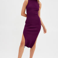 Purple Midi Dress High Neck Knit