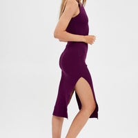 Purple Midi Dress High Neck Knit
