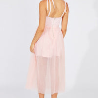 Pink Midi Dress Tulle Corset Detail Occasion Dress