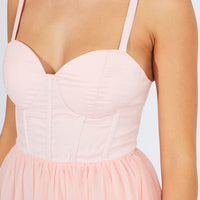 Pink Midi Dress Tulle Corset Detail Occasion Dress