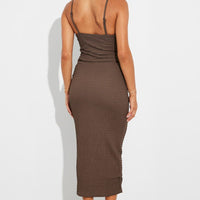 Brown Midi Dress Sleeveless Textured Fabric