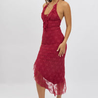 Red Bodycon Dress Ruffle Halter Neck