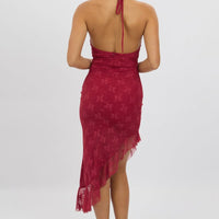 Red Bodycon Dress Ruffle Halter Neck