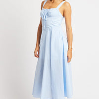 Blue Check Midi Dress Gathered Bust
