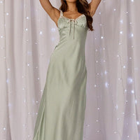 Green Midi Dress Elasticated Shoulder Strap Satin