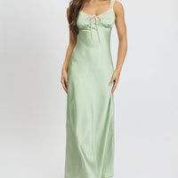 Green Midi Dress Elasticated Shoulder Strap Satin