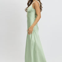 Green Midi Dress Elasticated Shoulder Strap Satin