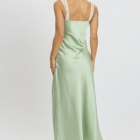 Green Midi Dress Elasticated Shoulder Strap Satin