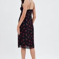 Red Floral Midi Dress Grunge Floral Print