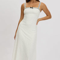 White Midi Dress Lace Trim Sleeveless Eyelet Fabric