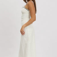 White Midi Dress Lace Trim Sleeveless Eyelet Fabric