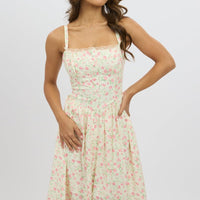 White Ditsy Midi Dress Lace Trim