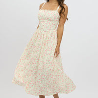 White Ditsy Midi Dress Lace Trim