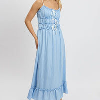 Blue Midi Dress Contrast Tie