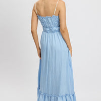 Blue Midi Dress Contrast Tie