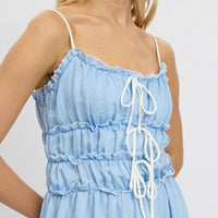Blue Midi Dress Contrast Tie