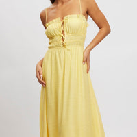 Yellow Midi Dress Ribbon Detail Strappy