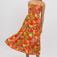 Red Abstract Midi Dress Ribbon Detail Strappy