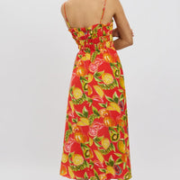 Red Abstract Midi Dress Ribbon Detail Strappy