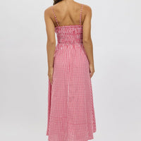 Red Check Midi Dress Ribbon Detail Strappy